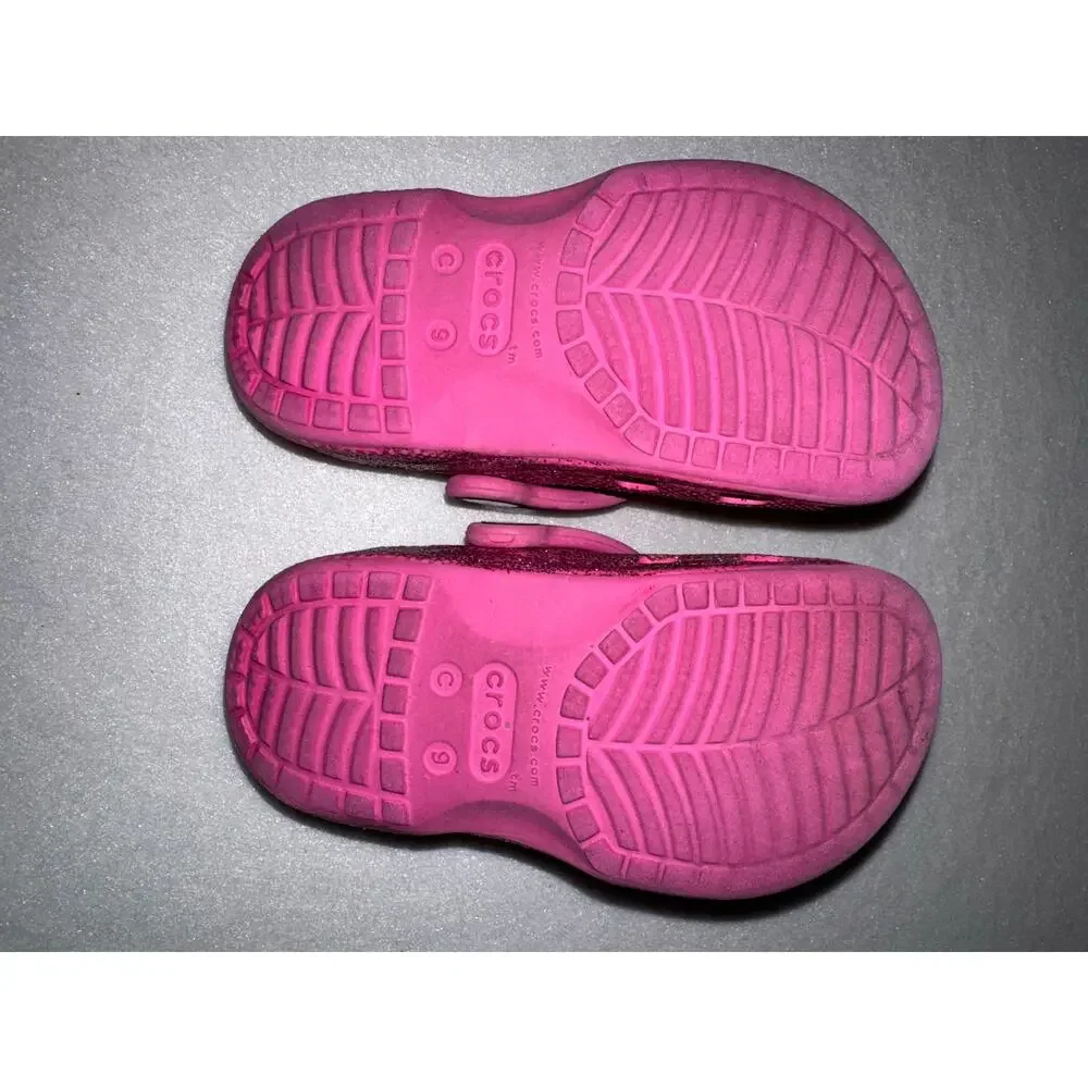 Crocs Baya Girls Glitter Slip On Clogs Pink C 9